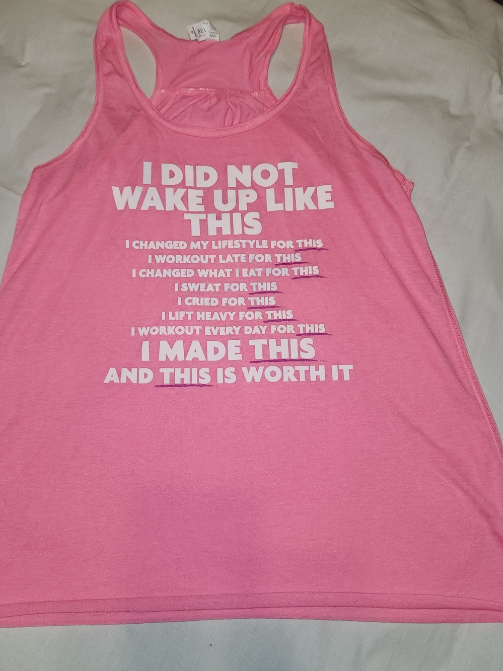 Pink Racerback Tank Top with Motivational Text
